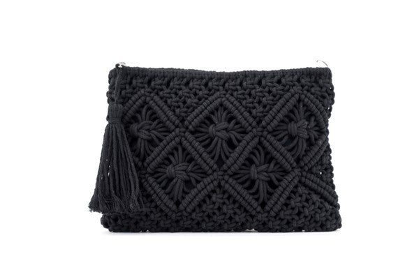 Ready for the Weekend Woven Macrame Tassel Clutch