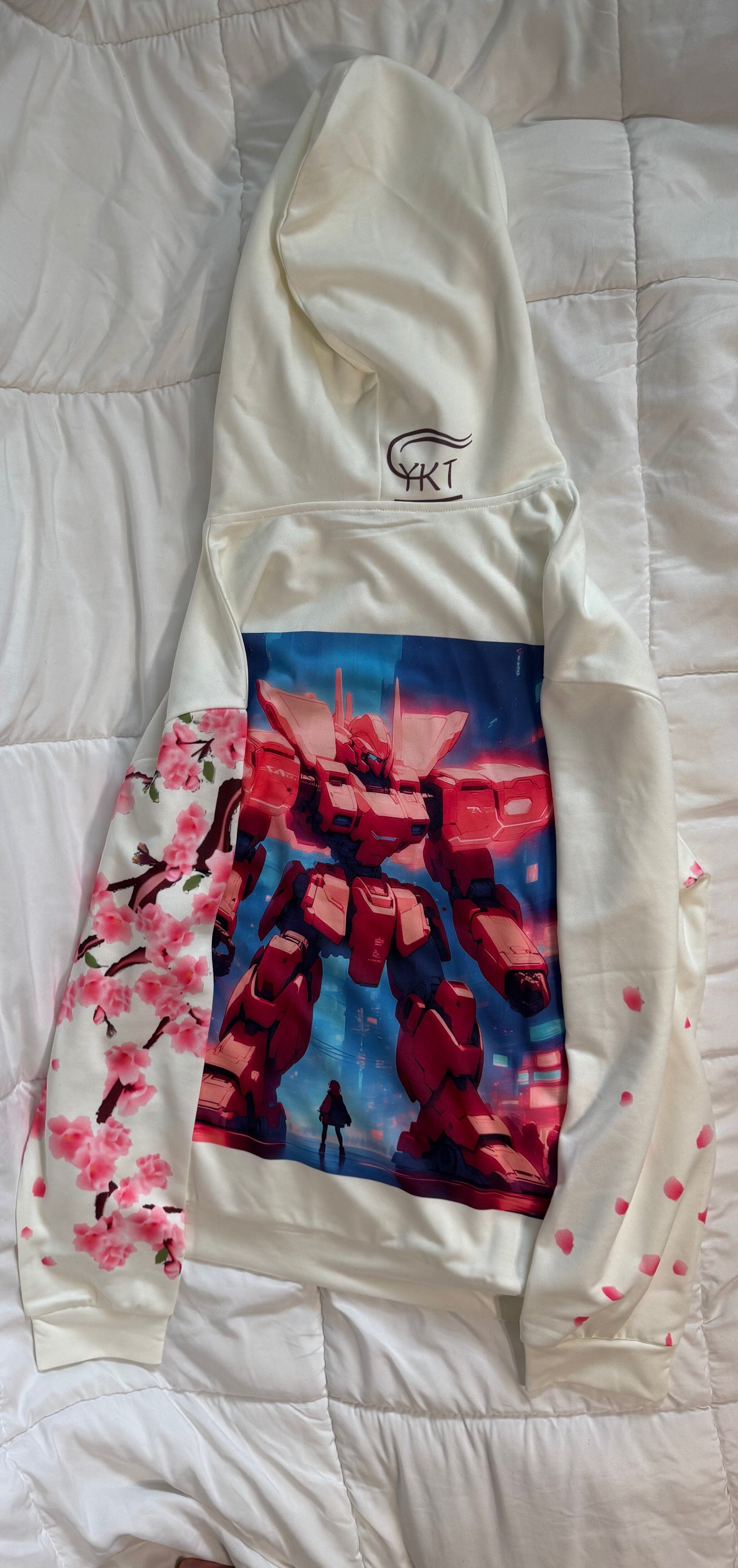 Sakura Japanese Cherry Blossom Pink Robot All-Over Print Unisex Basic Hoodie