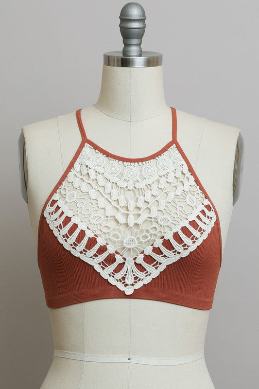 Boho Babe Crochet Lace High Neck Bralette