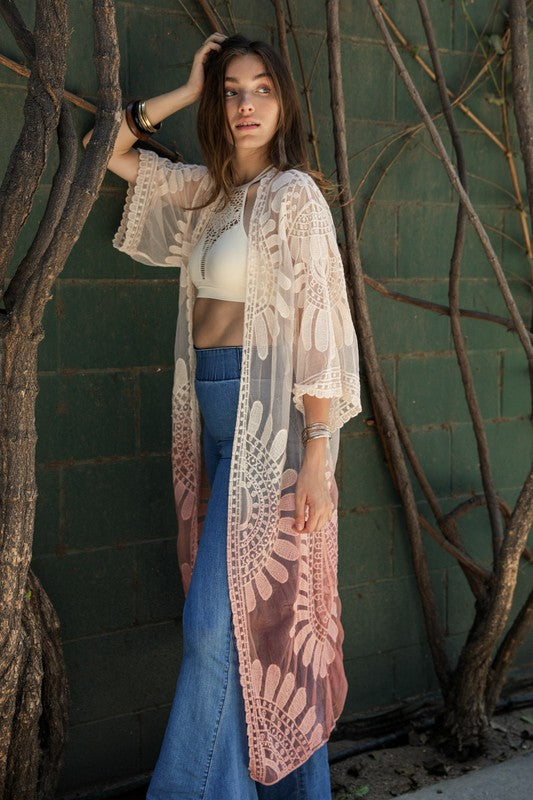 Sweet Sunset Ombre Bohemian Lace Kimono