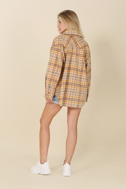 Pumpkin Spice Plaid Shacket with Pockets