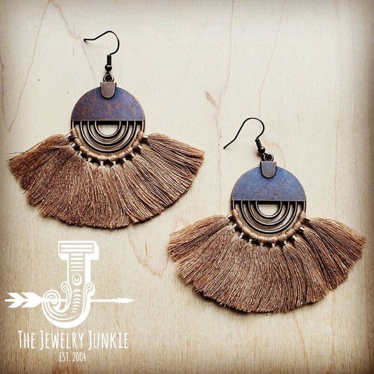 Cozy Copper Coffee Fan Tassel Earring