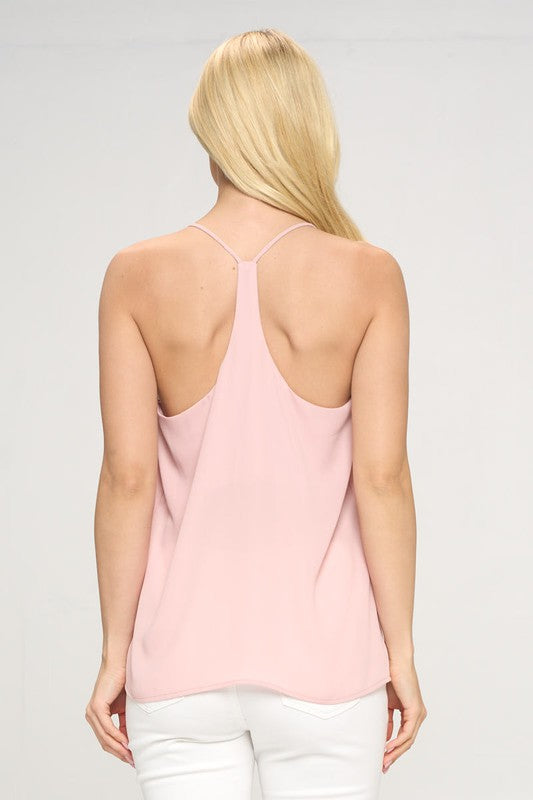 Make Me Blush Ballet Pink Solid V neck Racerback Cami Top