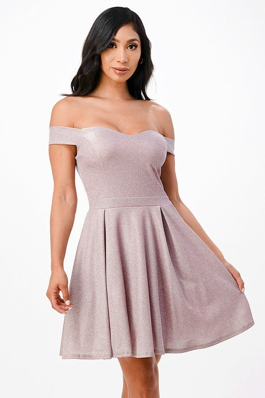 She's So Sweet Off the Shoulder Skater Dress