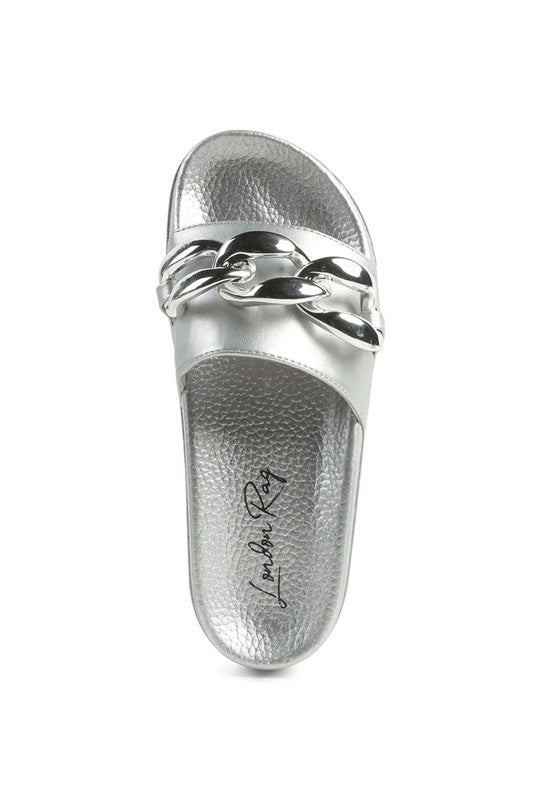 She's a Goddess Metallic Slide Flats