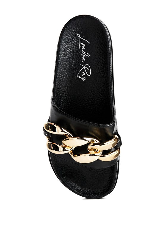 She's a Goddess Metallic Slide Flats