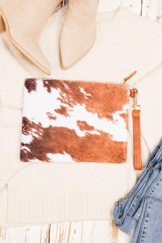 Faux Fur Animal Print Western Cowgirl Clutch