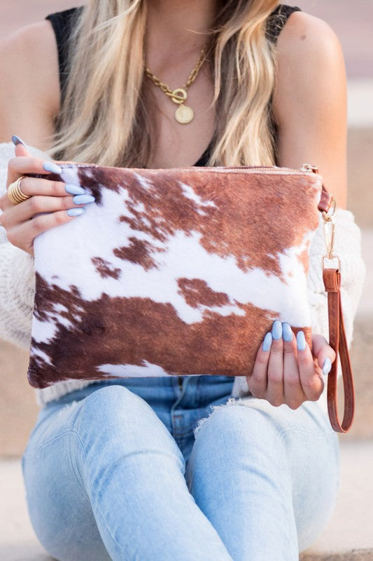 Faux Fur Animal Print Western Cowgirl Clutch