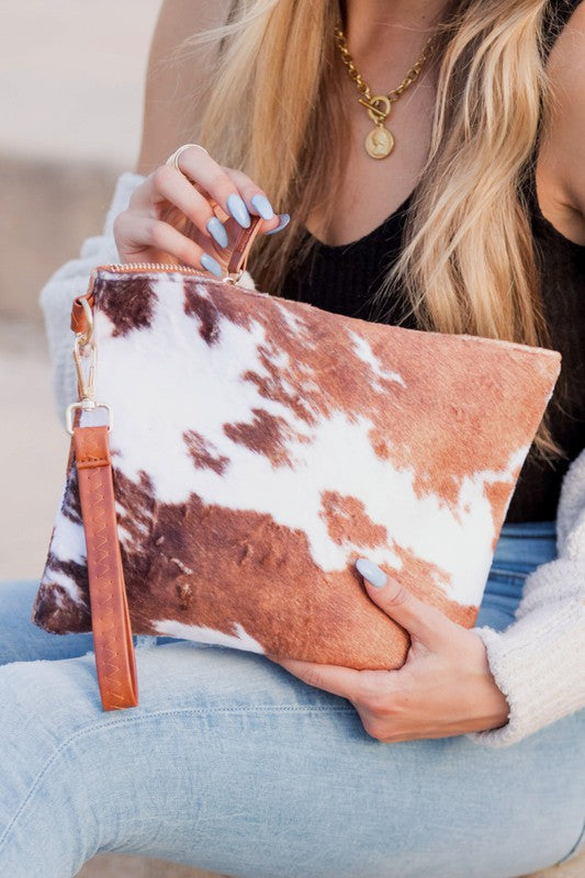 Faux Fur Animal Print Western Cowgirl Clutch