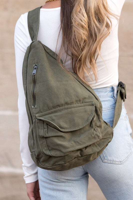 Adventure Meets Cozy Oversized Canvas Sling Bag