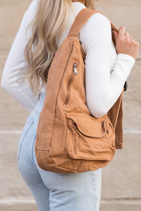 Adventure Meets Cozy Oversized Canvas Sling Bag