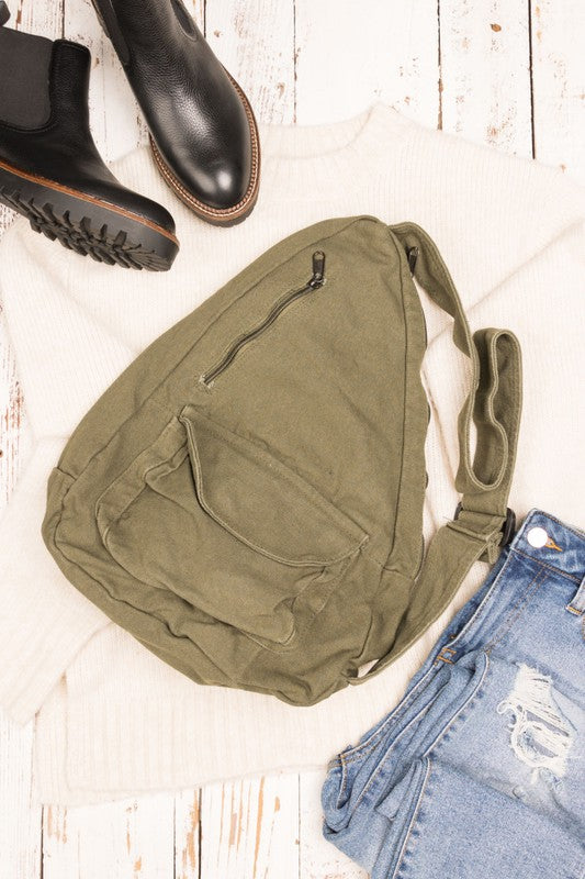 Adventure Meets Cozy Oversized Canvas Sling Bag