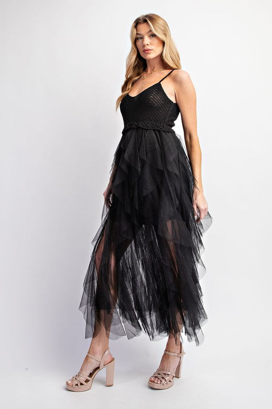 Lovely Lady Tulle Midi Crochet Dress