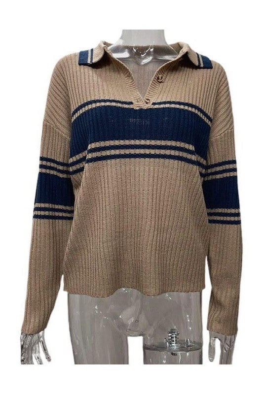 Cute and Sporty Ribbed Polo Sweater