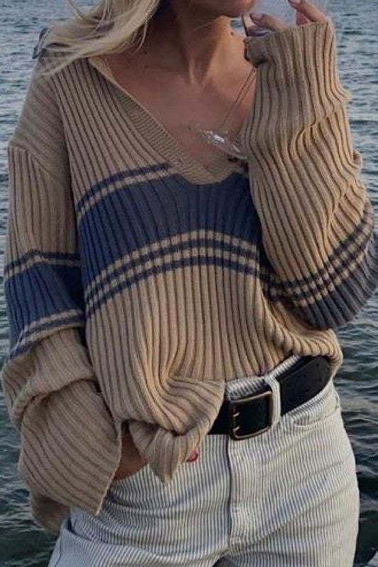 Cute and Sporty Ribbed Polo Sweater