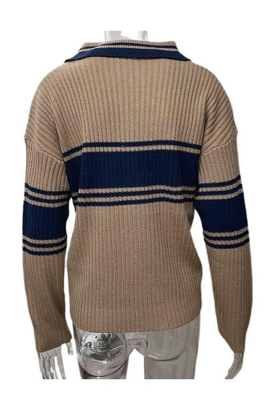 Cute and Sporty Ribbed Polo Sweater