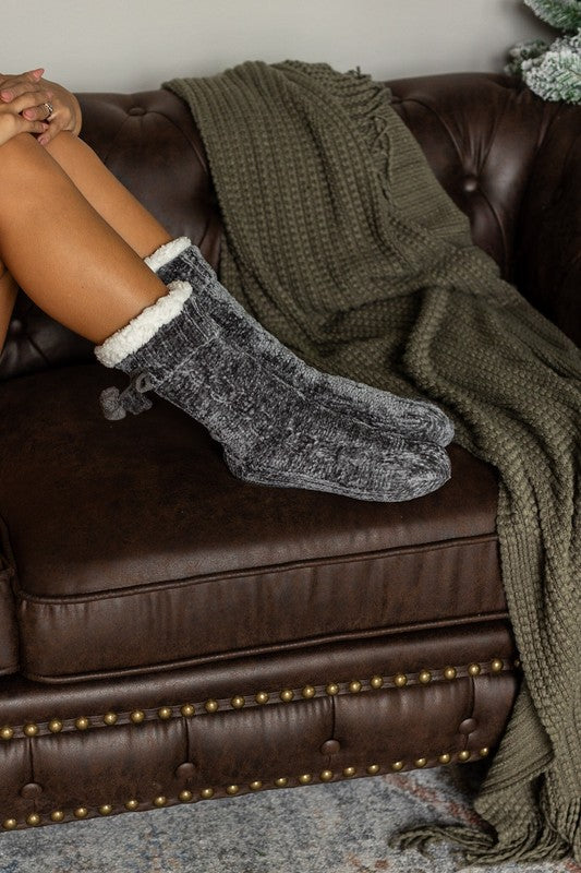 Cozy Toes Fleece lined Pom Pom Slipper Socks