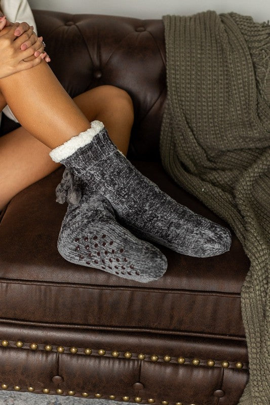 Cozy Toes Fleece lined Pom Pom Slipper Socks