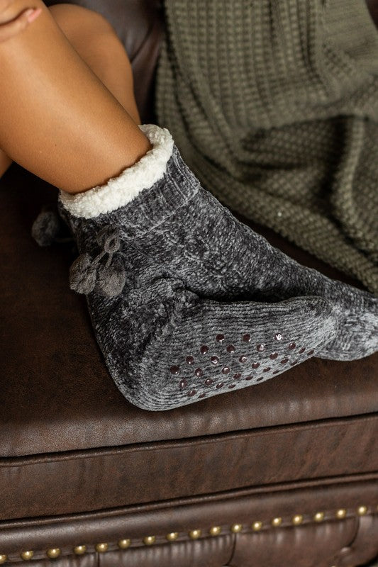 Cozy Toes Fleece lined Pom Pom Slipper Socks