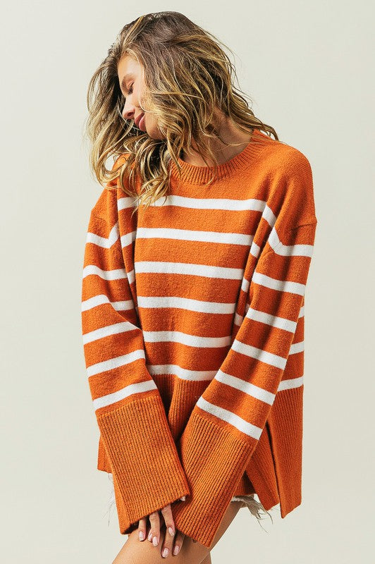 Hey Pumpkin Ribbed Hem Stripe Sweater