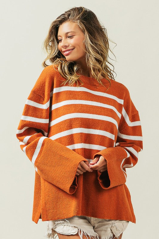 Hey Pumpkin Ribbed Hem Stripe Sweater