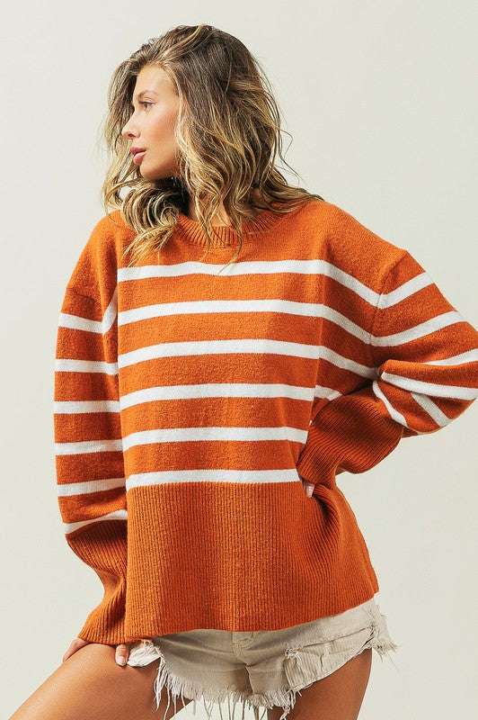 Hey Pumpkin Ribbed Hem Stripe Sweater