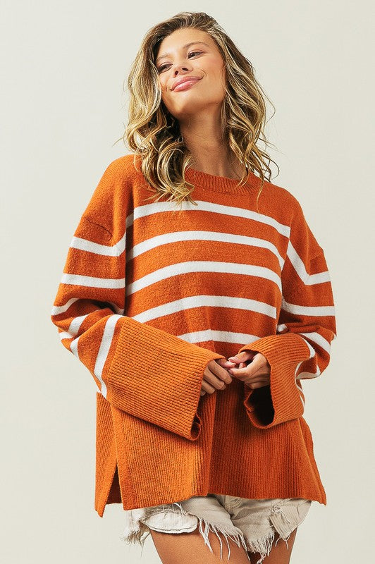 Hey Pumpkin Ribbed Hem Stripe Sweater