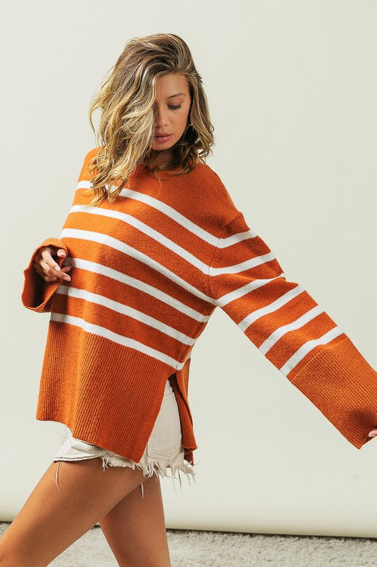 Hey Pumpkin Ribbed Hem Stripe Sweater