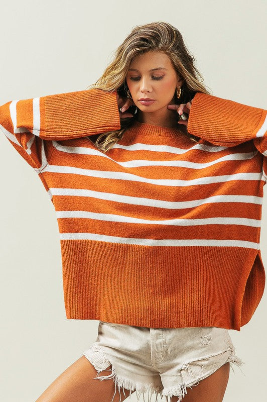 Hey Pumpkin Ribbed Hem Stripe Sweater