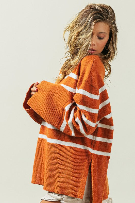 Hey Pumpkin Ribbed Hem Stripe Sweater