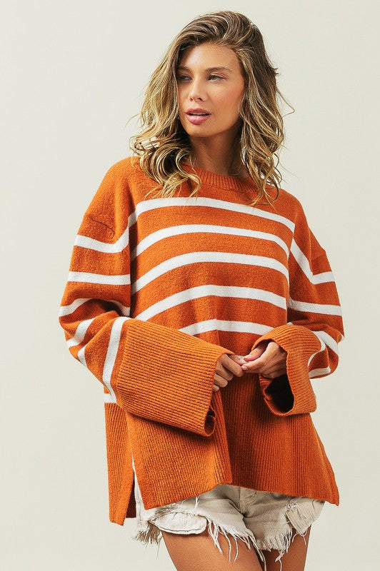 Hey Pumpkin Ribbed Hem Stripe Sweater