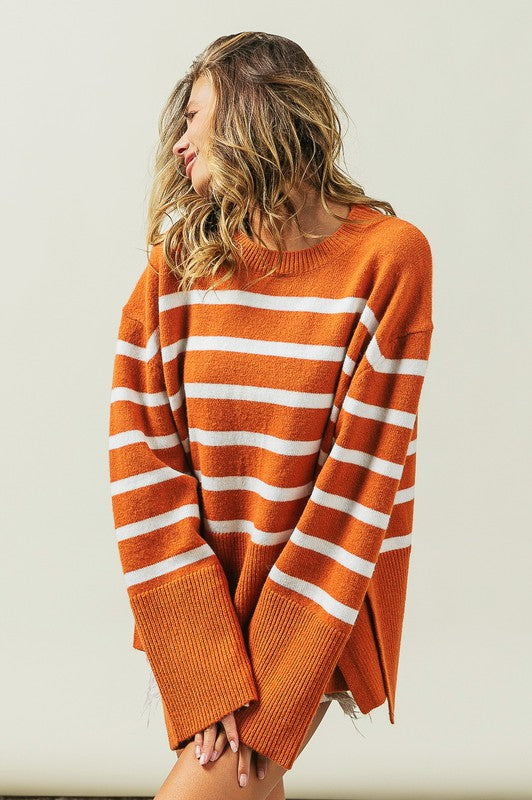 Hey Pumpkin Ribbed Hem Stripe Sweater