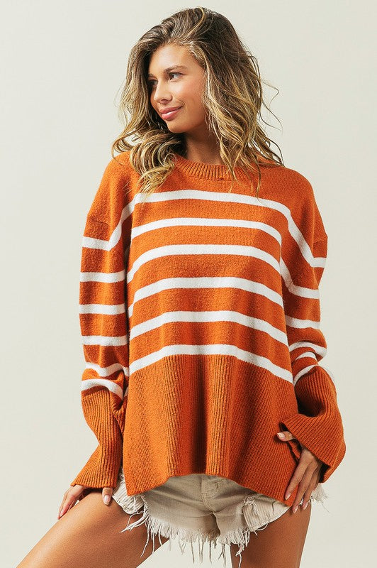 Hey Pumpkin Ribbed Hem Stripe Sweater