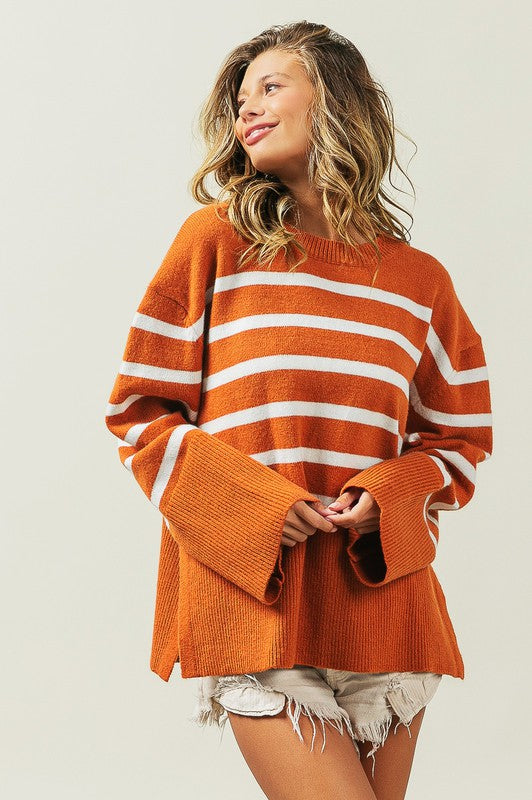 Hey Pumpkin Ribbed Hem Stripe Sweater