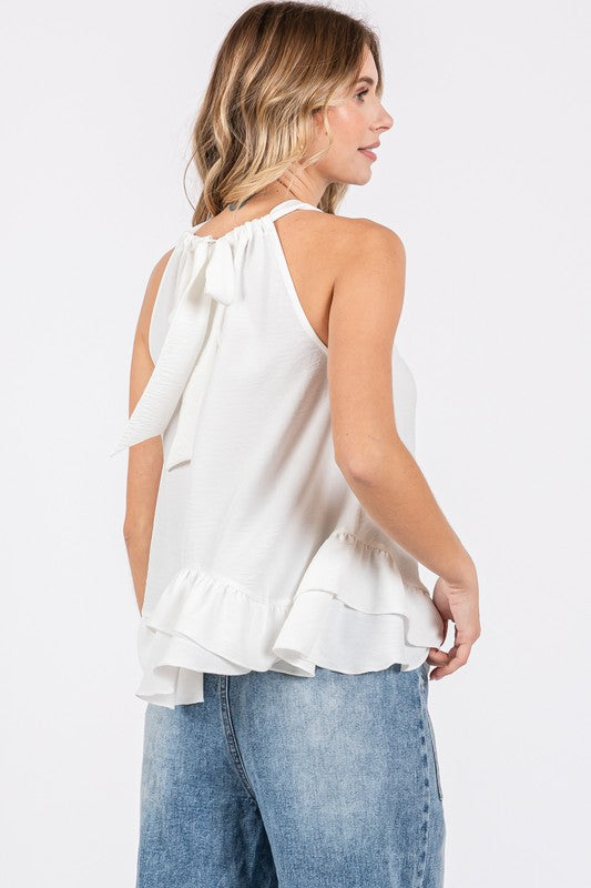 Flowy Ruffle Trim Sleeveless Blouse