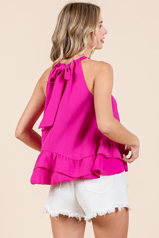 Flowy Ruffle Trim Sleeveless Blouse