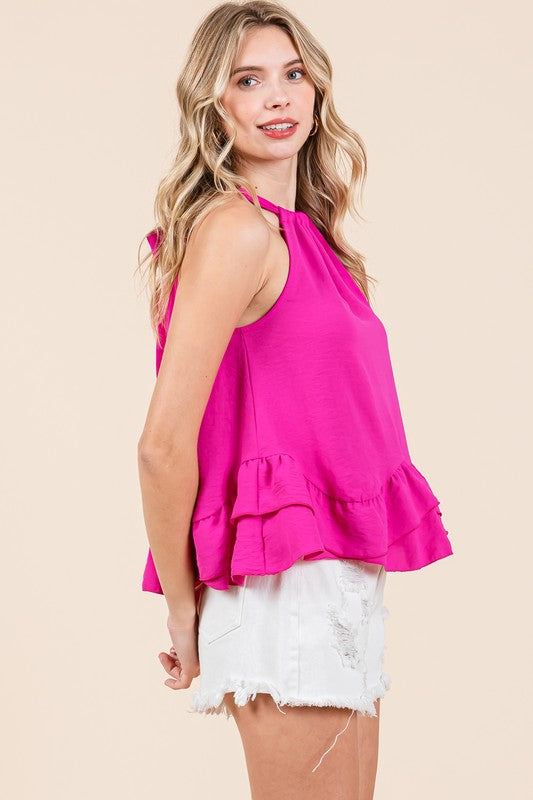 Flowy Ruffle Trim Sleeveless Blouse