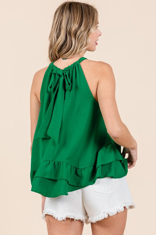 Flowy Ruffle Trim Sleeveless Blouse