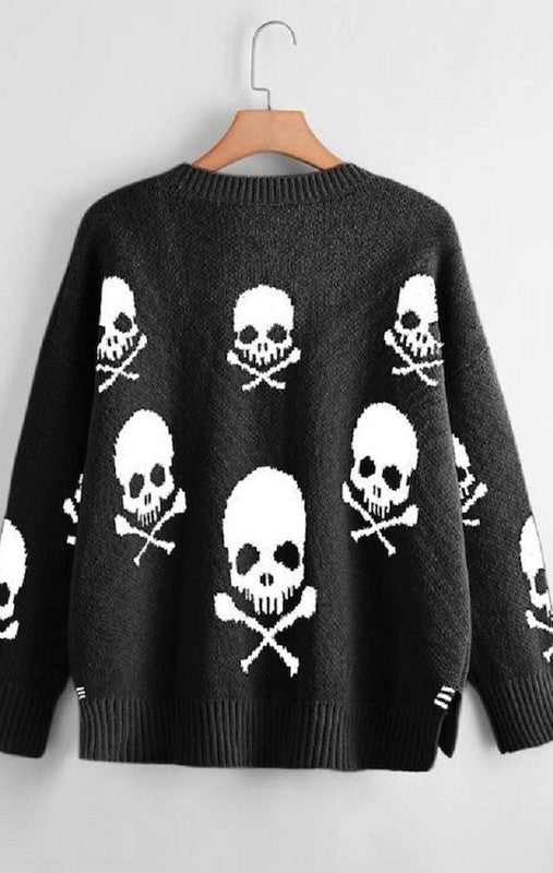 Cute and Spooky Skull V-neck Sweater