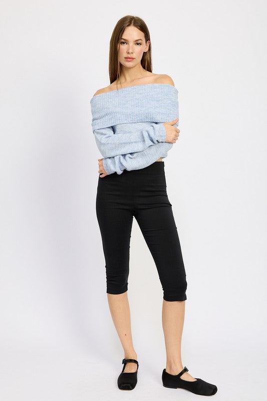 Cozy Off Shoulder Fold Over Top