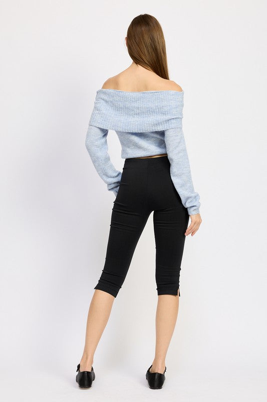 Cozy Off Shoulder Fold Over Top