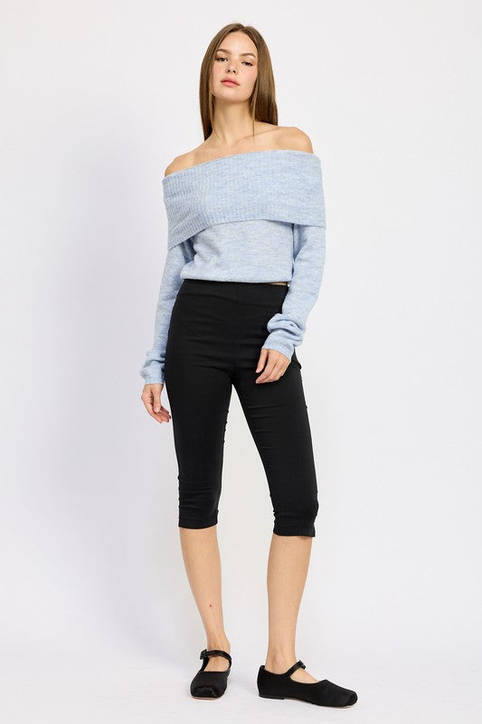 Cozy Off Shoulder Fold Over Top