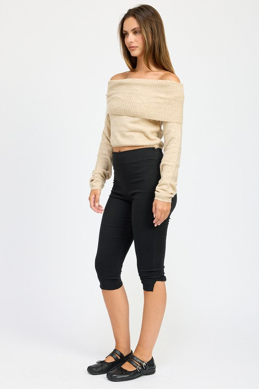 Cozy Off Shoulder Fold Over Top