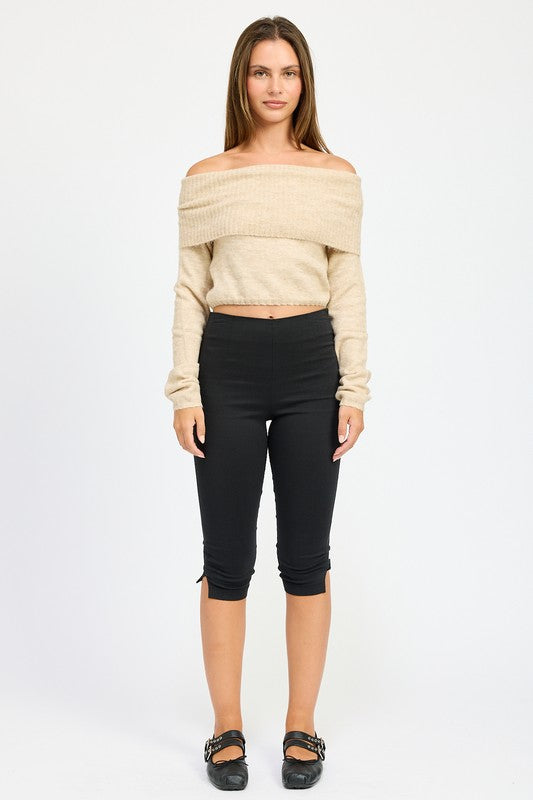 Cozy Off Shoulder Fold Over Top