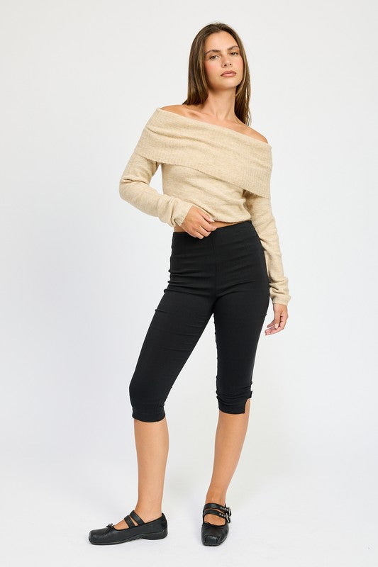 Cozy Off Shoulder Fold Over Top