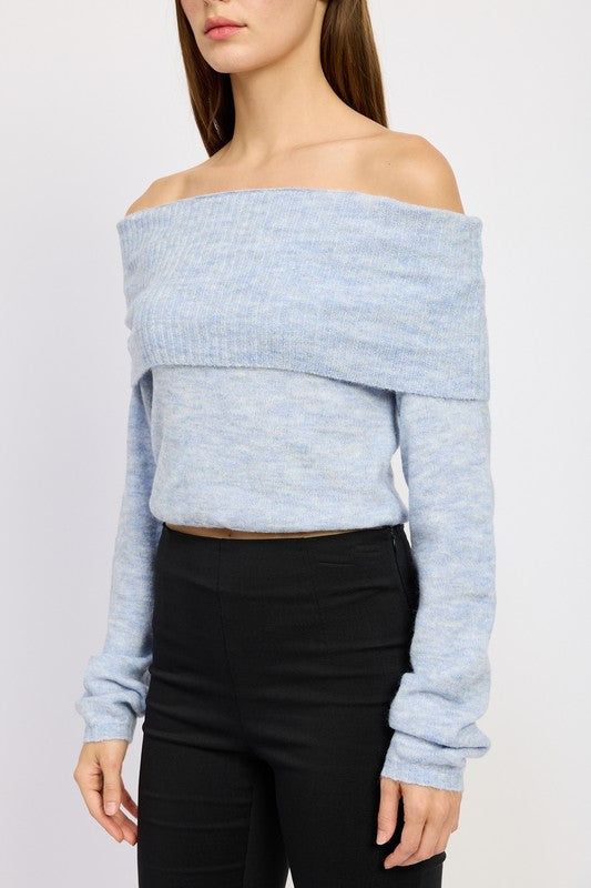 Cozy Off Shoulder Fold Over Top