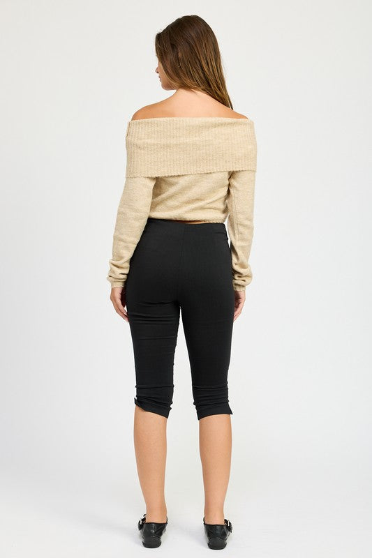 Cozy Off Shoulder Fold Over Top