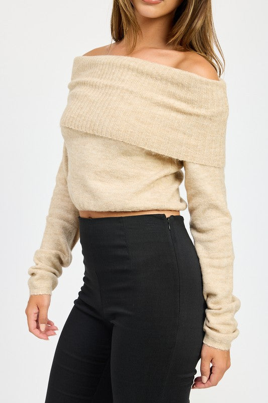 Cozy Off Shoulder Fold Over Top