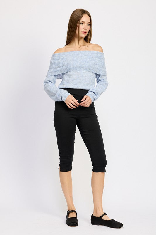 Cozy Off Shoulder Fold Over Top