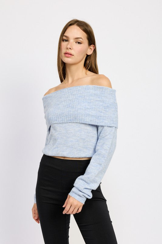 Cozy Off Shoulder Fold Over Top